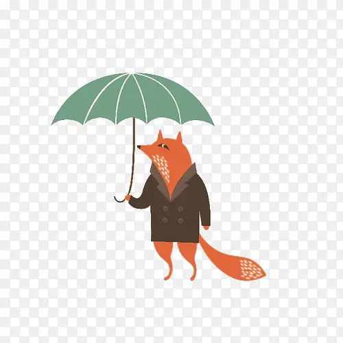 卡通撑伞的狐狸