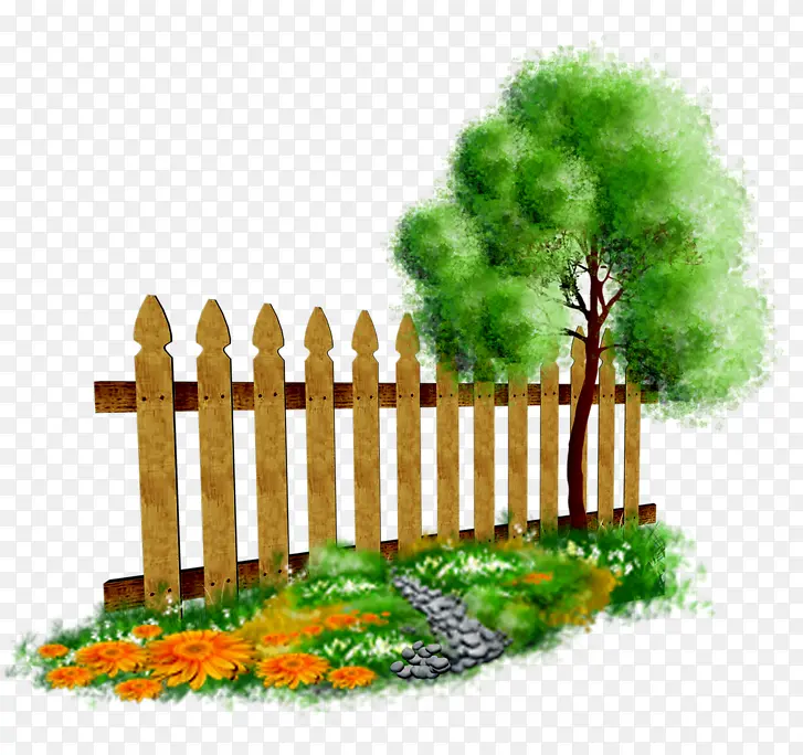 绿色树木围栏装饰