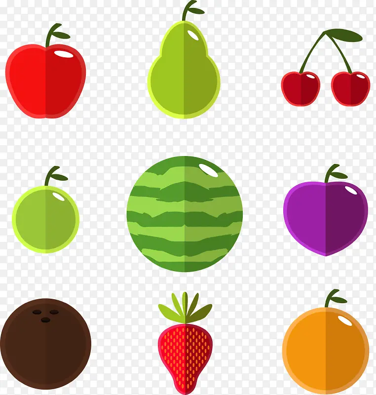 扁平西瓜和夏季水果矢量图