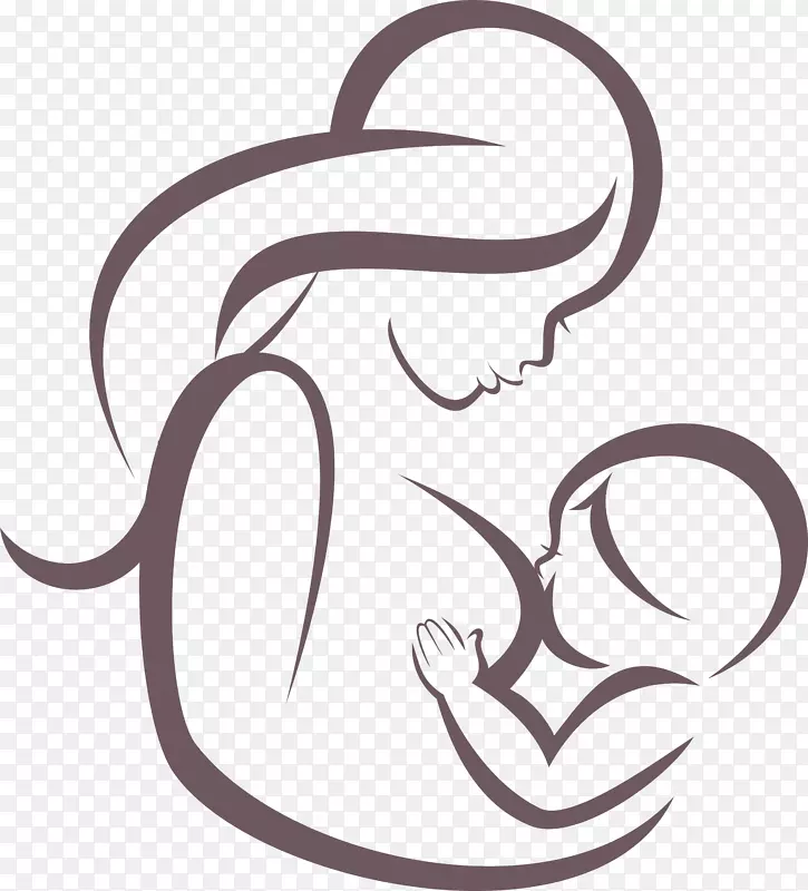 母乳喂养婴儿母亲插图.直线时尚家庭肖像绘画材料