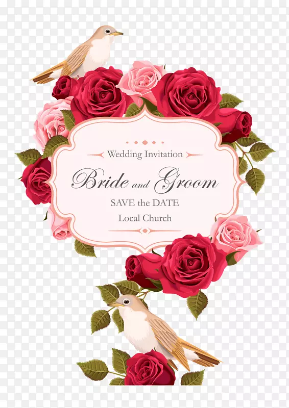 婚礼邀请函玫瑰玫瑰彩绘鸟类