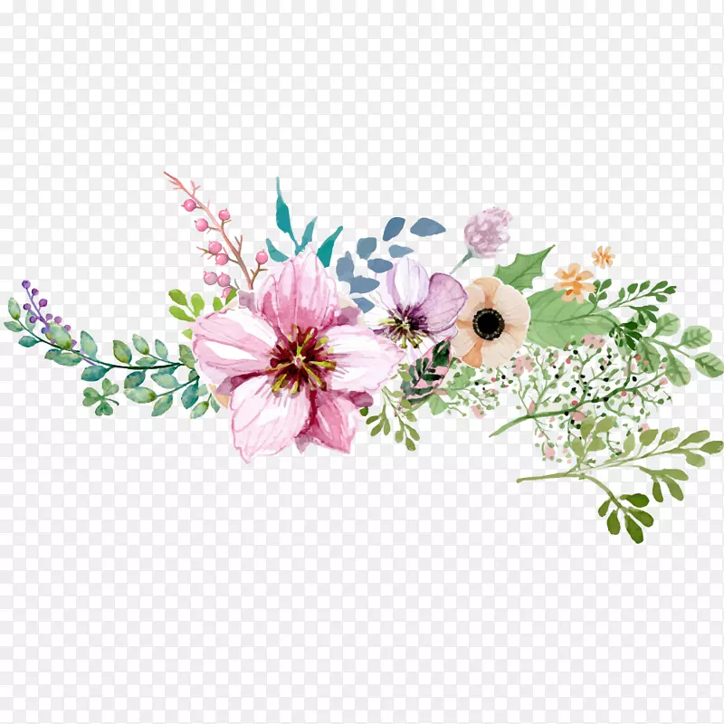 花手彩绘水彩花卉装饰图案
