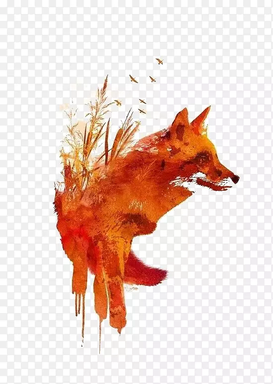 红狐海报印刷版画手绘狐狸
