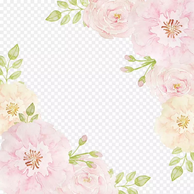 粉色花朵海滩玫瑰剪贴画-花边