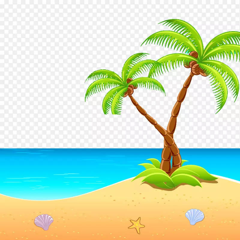 岛屿剪贴画-海滨棕榈叶图片材料