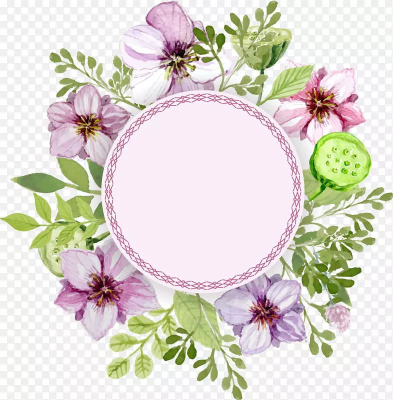 花卉水彩画标签-精致水彩花卉标签叶