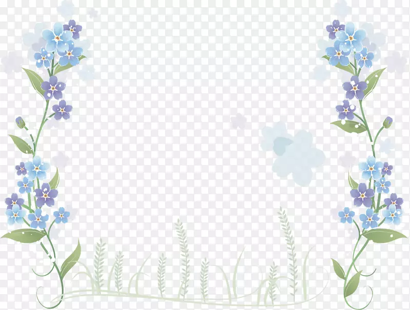 花蓝-手绘蓝色花朵边框