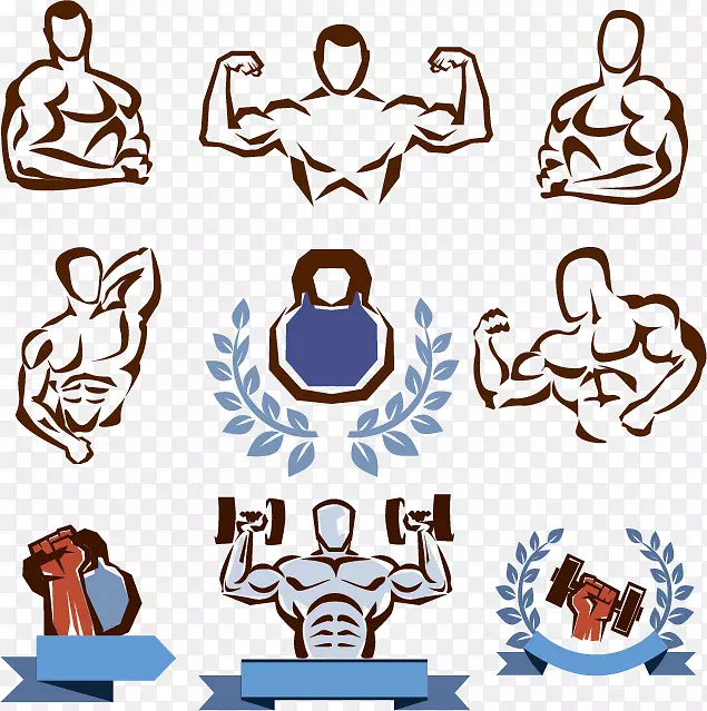 健身中心健身体重训练剪贴画-健身创意手绘标志