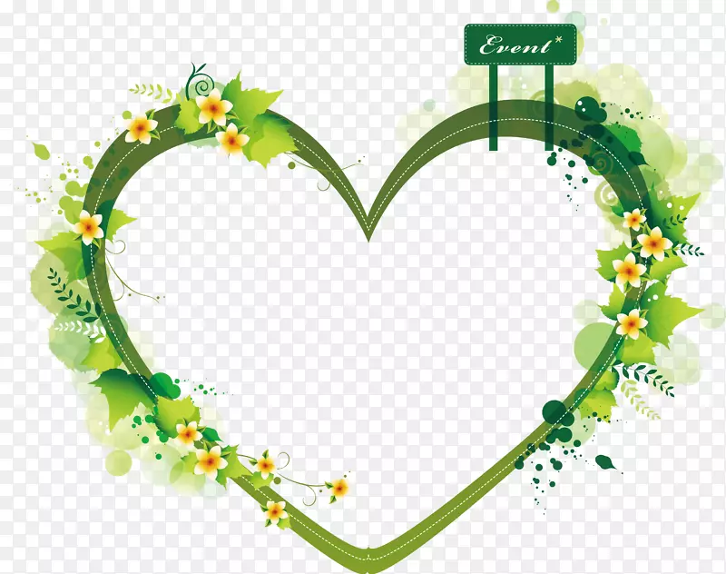 心脏剪贴画.绿色心形夏季植物边界