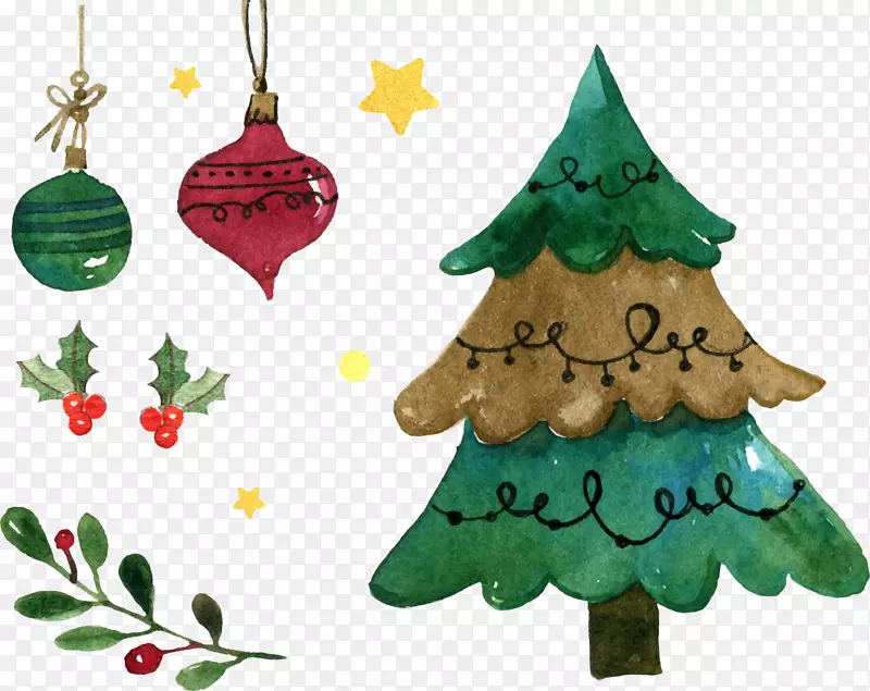 圣诞树水彩画圣诞装饰品手绘圣诞树装饰