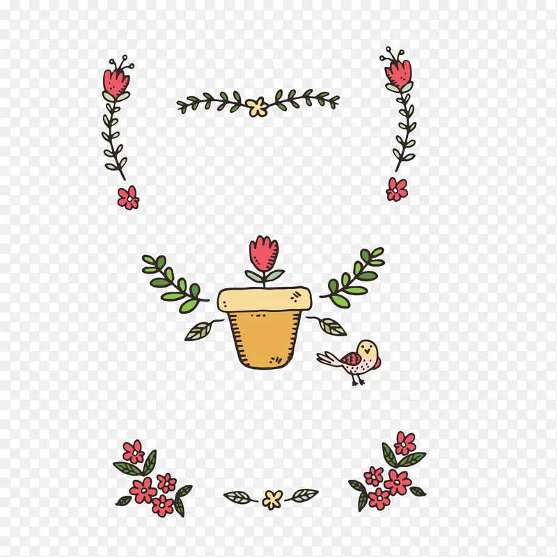 花盆盆景植物手绘红色花盆