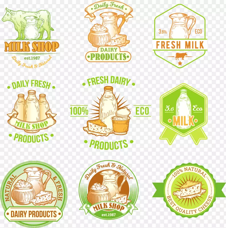 牛奶标签乳制品说明.手绘乳制品标签