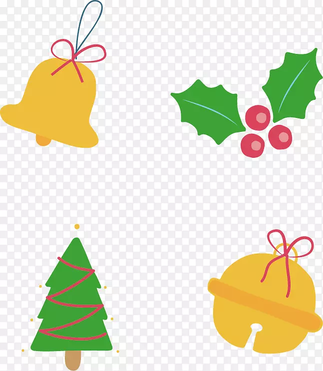 圣诞树剪贴画-四个黄铃装饰