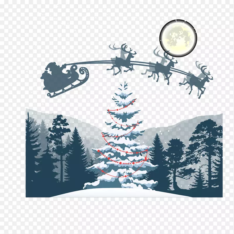 圣诞老人圣诞树圣诞夜驯鹿圣诞夜风景