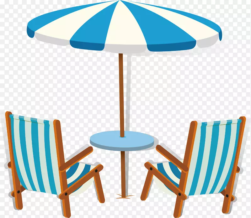 椅沙滩图-蓝色和白色条纹阳伞
