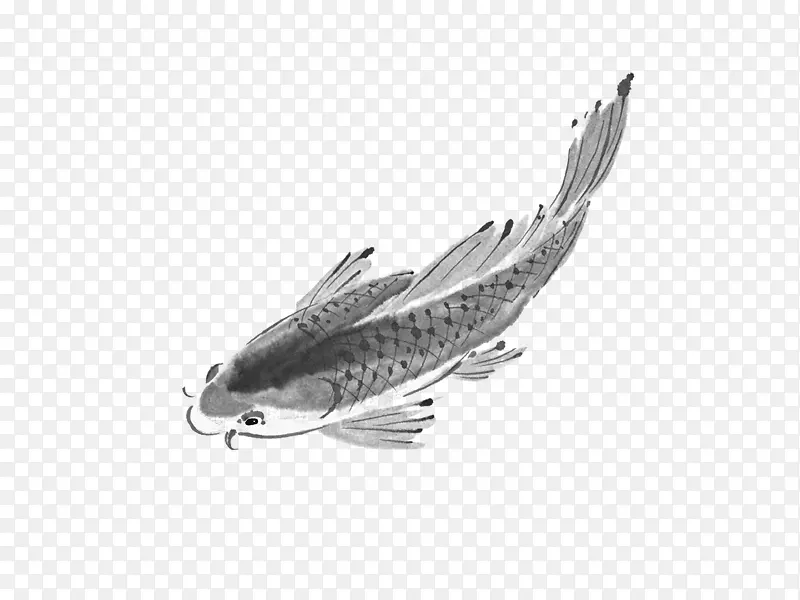 锦鲤水墨画工笔鱼