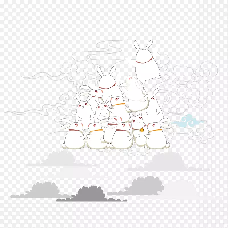 中秋节欧洲兔插图-中秋节在天空中一堆兔子材料