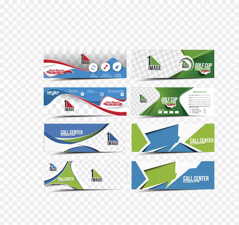 网页横幅传单海报-蓝色绿色商业信息模板材料，