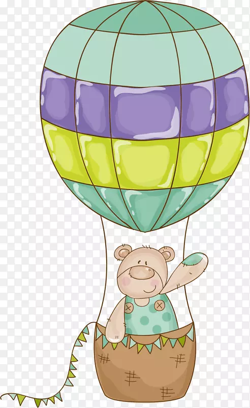 飞行热气球插图-创意卡通熊