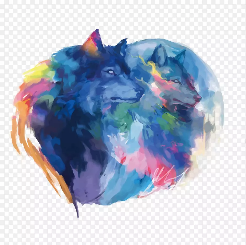 灰狼水彩画数字艺术水彩画蓝狼