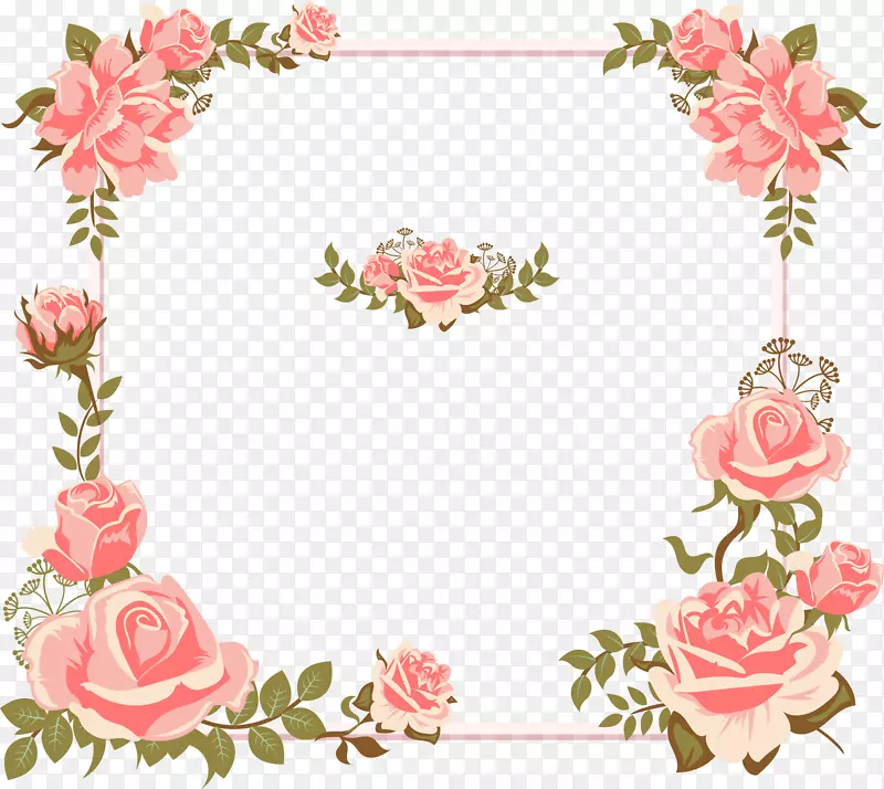 玫瑰粉红色图标-情人节卡片手绘粉红色玫瑰边框