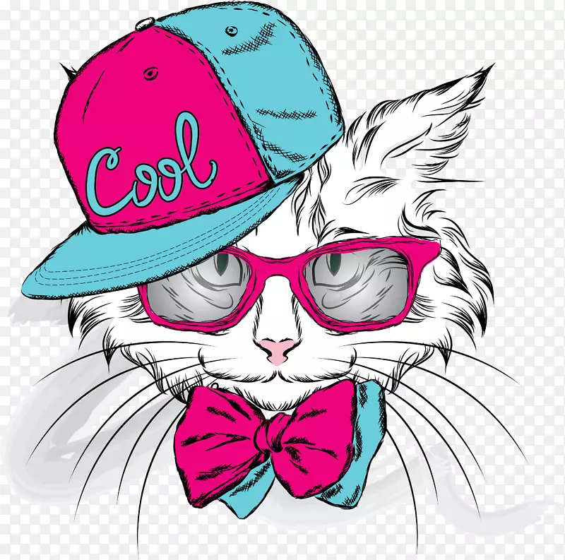 猫可爱插图-时尚素描材料动物