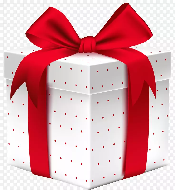 礼品卡圣诞礼物-白色虚线礼盒，贴有PNG剪贴画