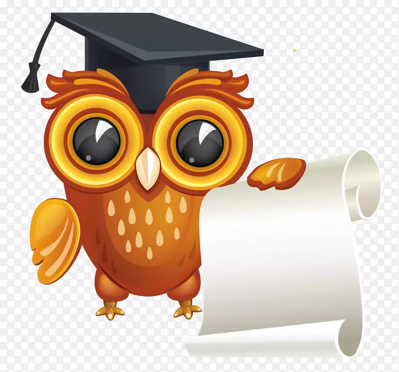毕业典礼剪贴画-带有文凭的猫头鹰剪贴画