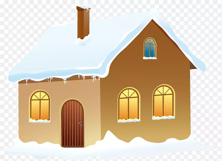 雪冬剪贴画-冬季房屋与雪PNG图片