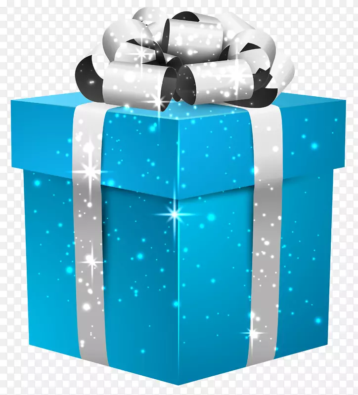 礼品盒格伦娜农场-蓝色闪光礼品盒与银弓PNG剪贴画