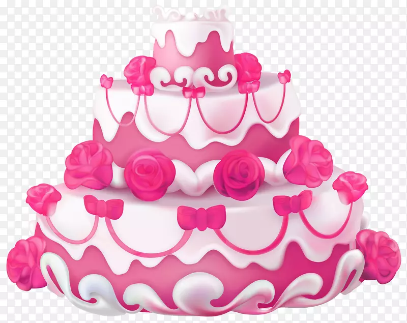 结婚蛋糕生日蛋糕纸杯蛋糕层蛋糕带玫瑰的粉红色蛋糕透明剪贴画图像