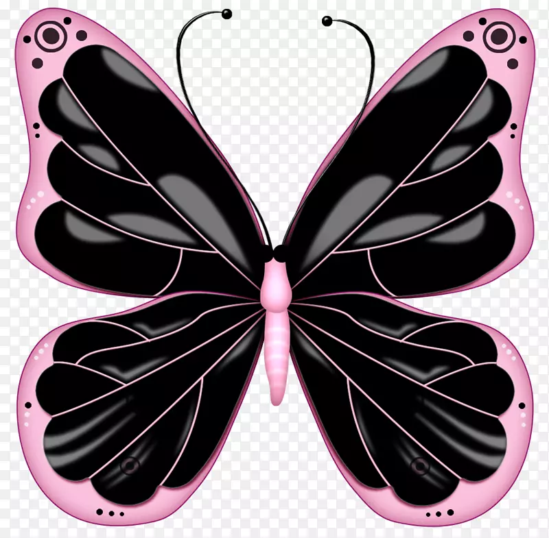 蝴蝶粉红剪贴画-黑色和粉红色透明蝴蝶剪贴画