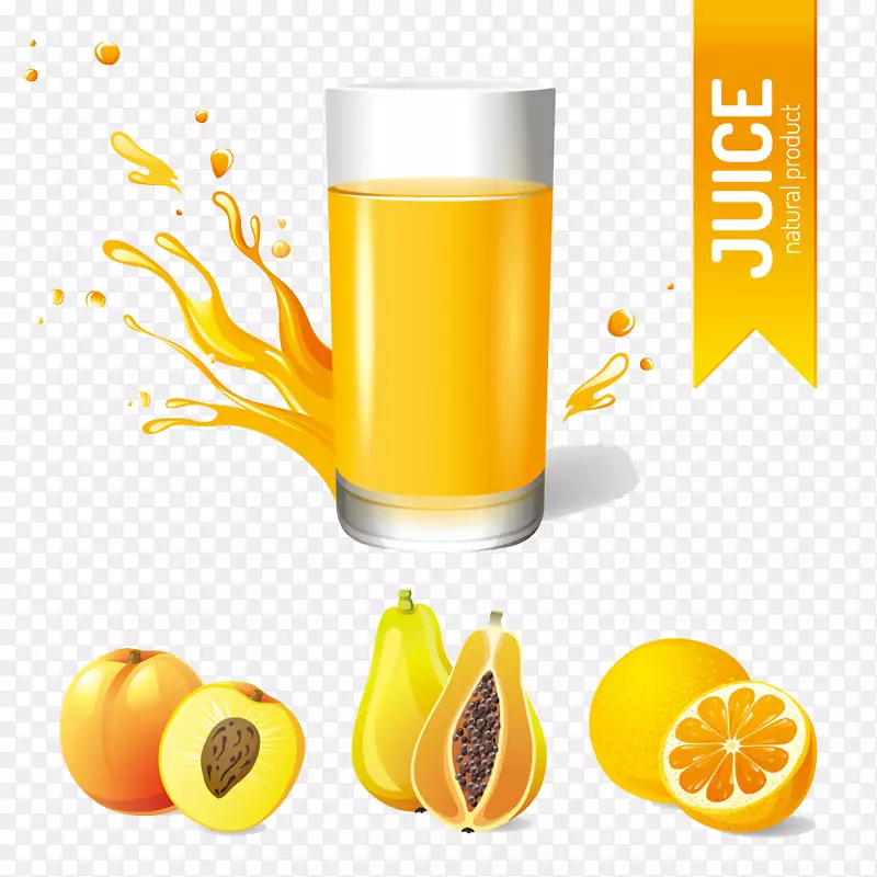果汁海报插图-黄色水果和果汁