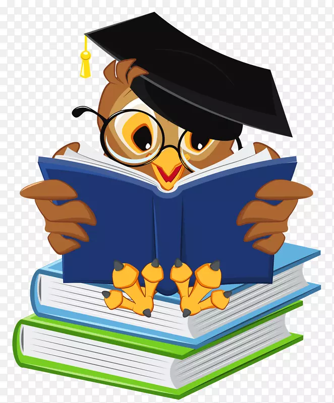 毕业典礼猫头鹰广场学术帽图标-猫头鹰与学校书籍PNG剪贴画