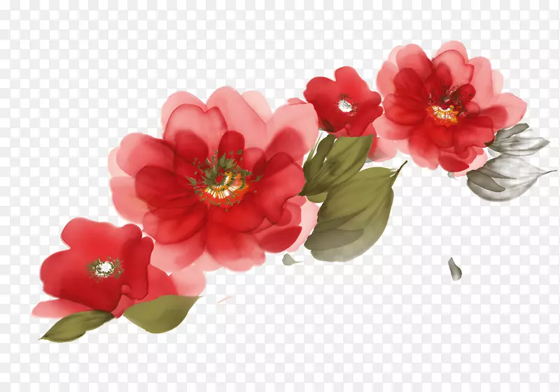 红色水彩花卉装饰图案