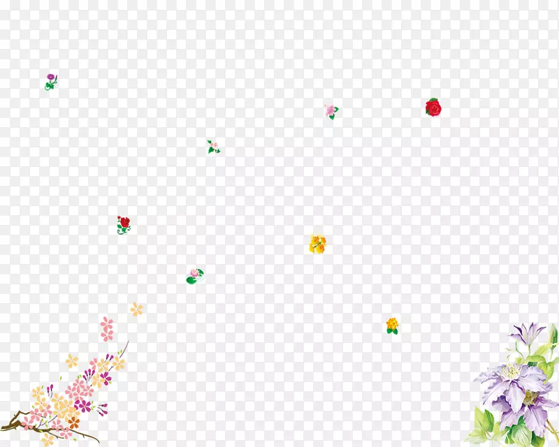 粉红花水彩画图案-彩色蝴蝶