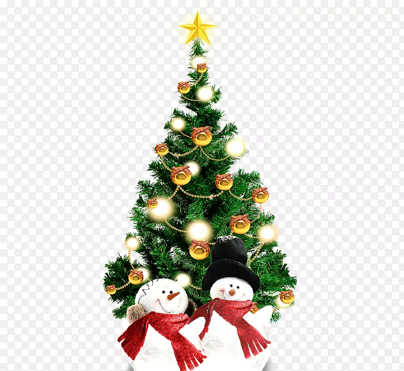 圣诞树装饰云杉-圣诞树和雪人