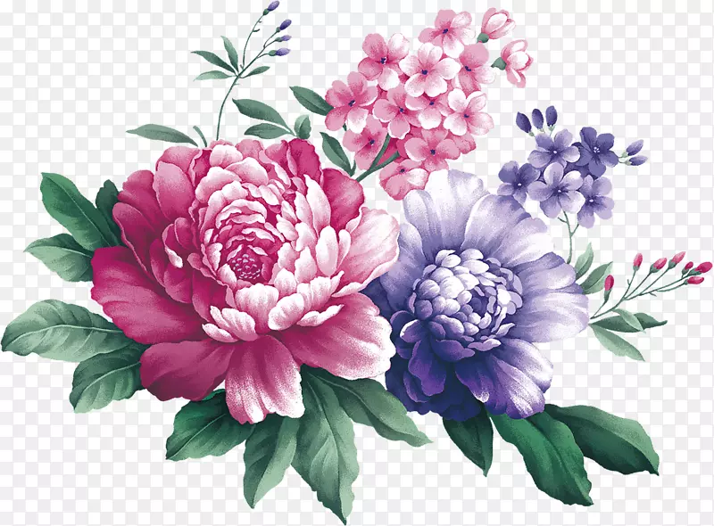 花卉设计：紫丁香、切花、花束、人工花-水彩牡丹
