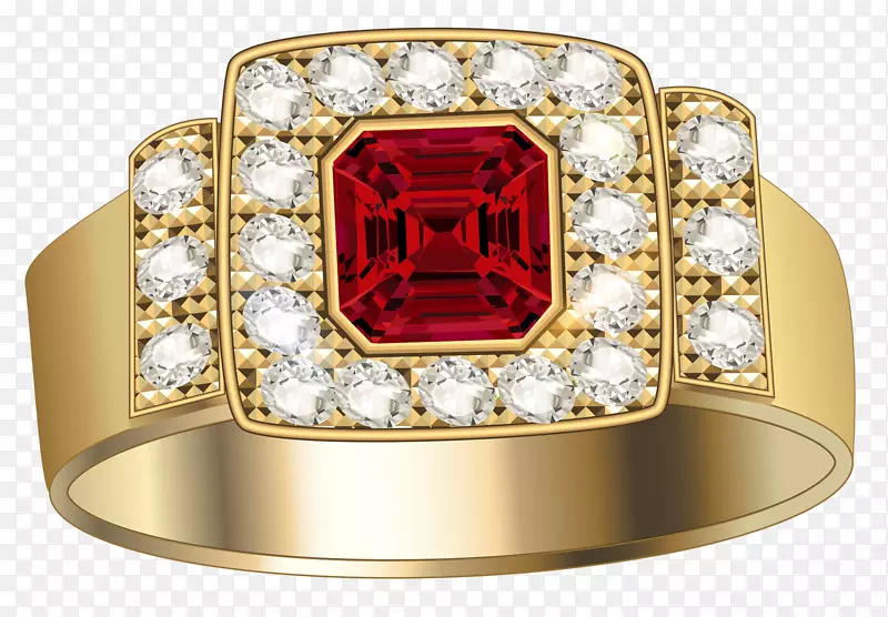 戒指首饰黄金剪贴画.镶有钻石和红宝石的金环