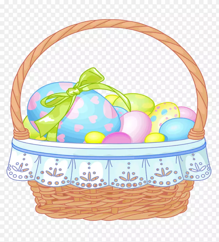 复活节兔子复活节篮子剪贴画-带彩蛋的复活节篮子