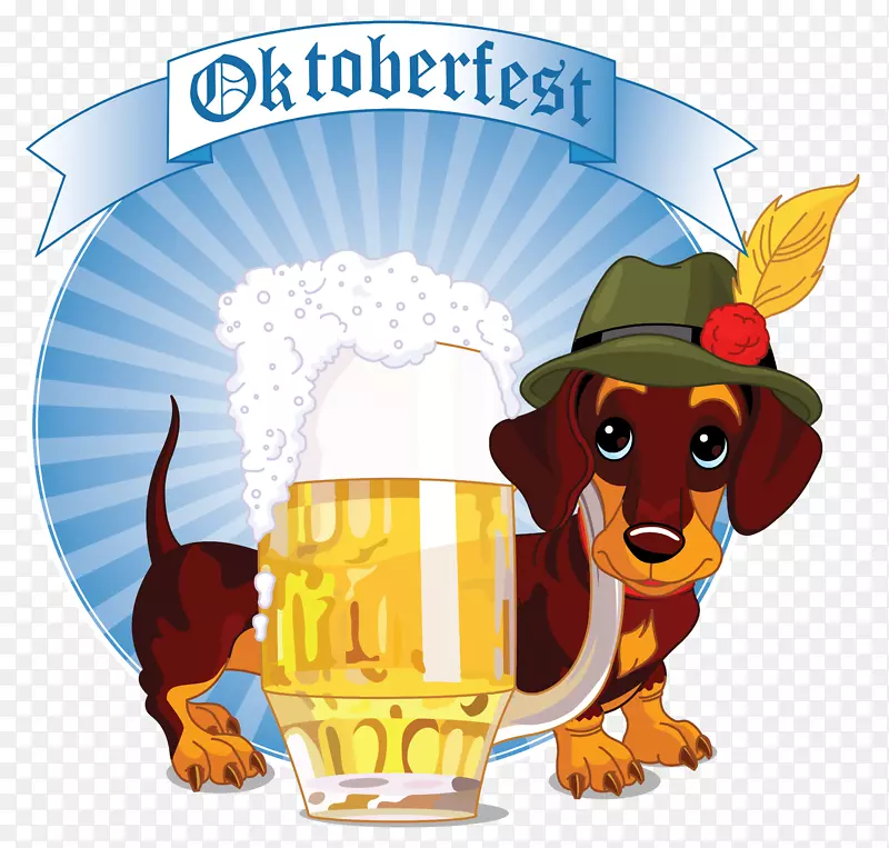 Dachshund啤酒节插图-啤酒节装饰与啤酒和狗PNG剪贴画
