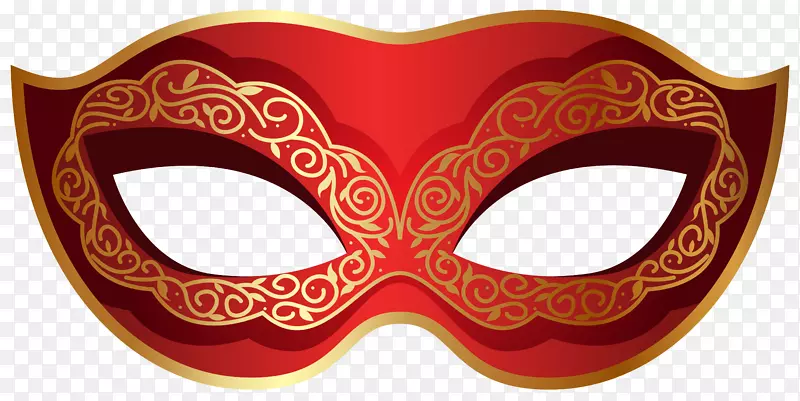 威尼斯面具狂欢节可伸缩图形-红色和金色狂欢节面具PNG剪辑艺术图像