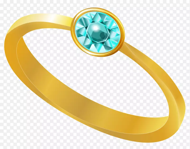 订婚戒指珠宝首饰剪贴画-镶有蓝色钻石的金戒指