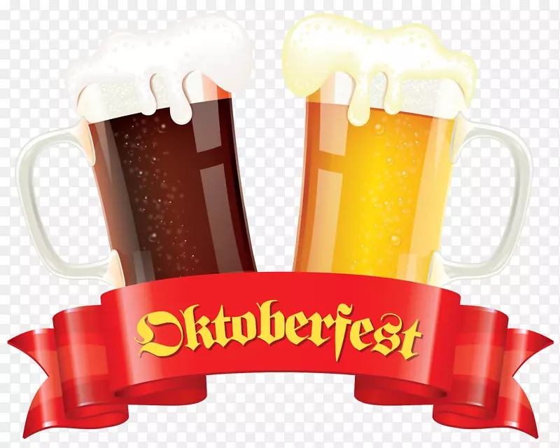 啤酒节啤酒插图剪贴画-啤酒节横幅带有啤酒装饰的PNG剪贴画