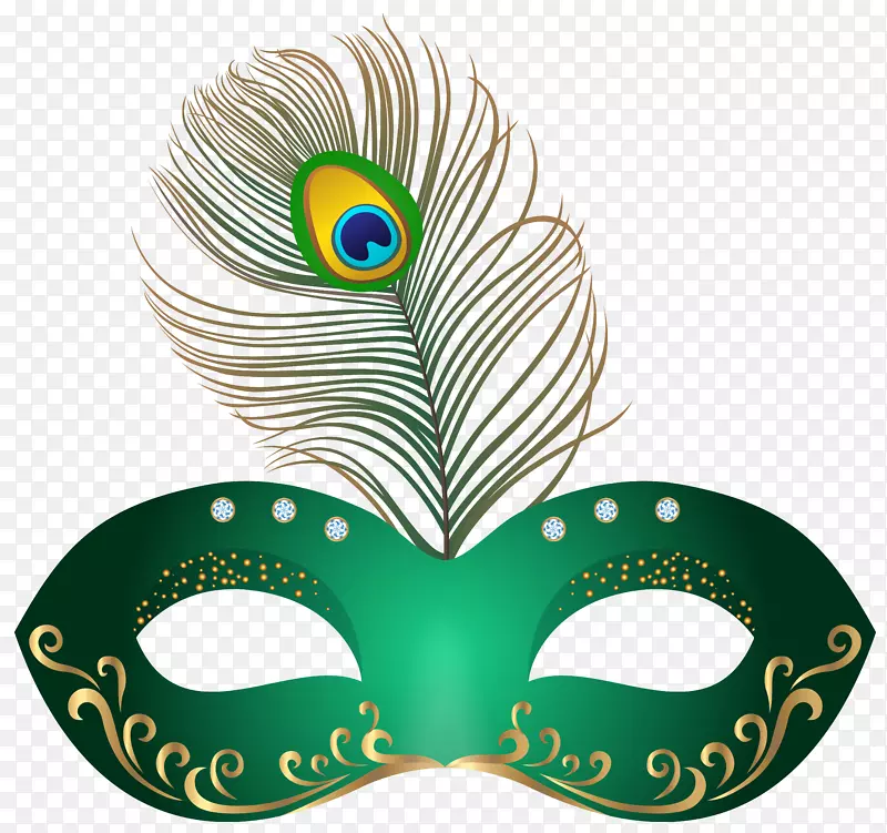 威尼斯狂欢节面具剪贴画-绿色嘉年华面具PNG剪贴画形象
