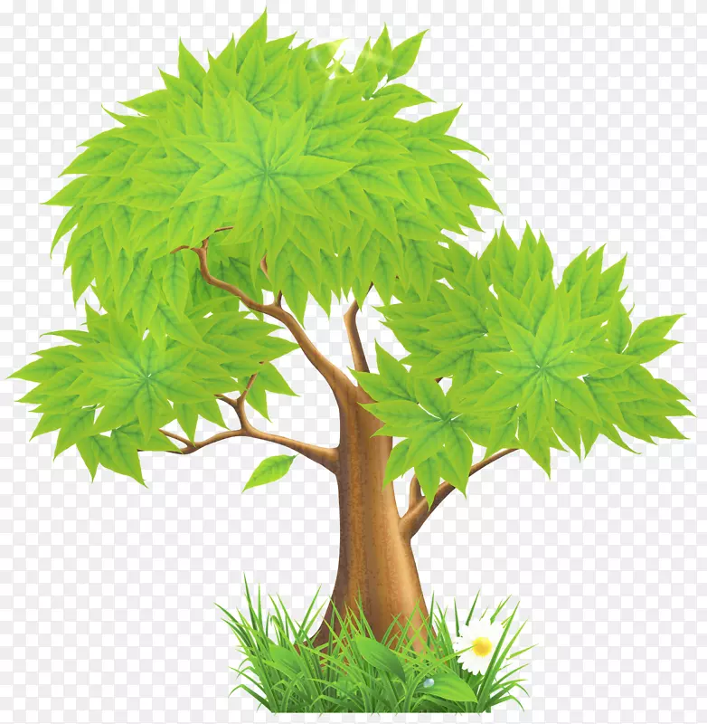 绿色插图-绿色彩绘树PNG剪贴画部分