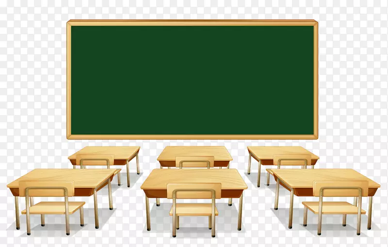 教室科曼奇弹簧初级剪贴画-带绿色棋盘和课桌的教室-PNG剪贴画