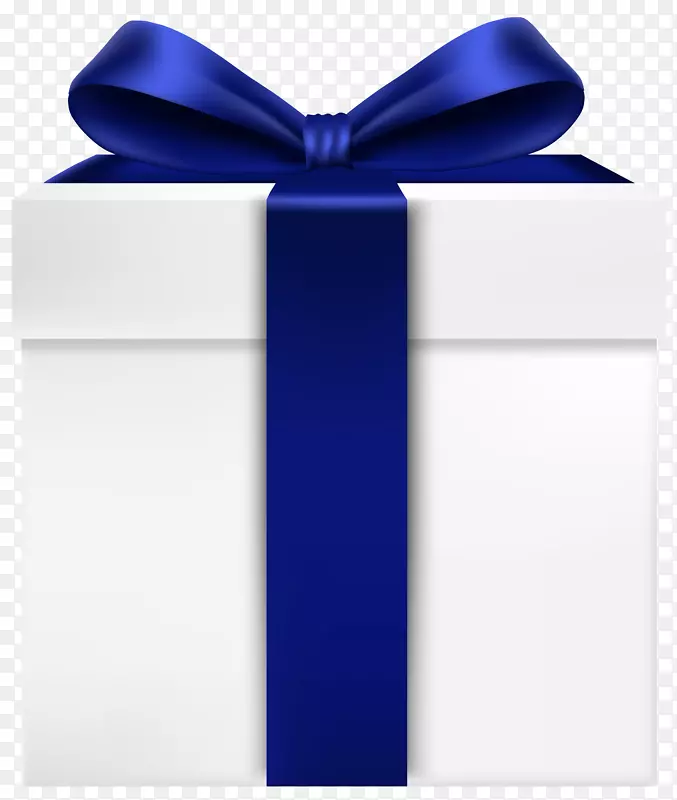 礼品盒蓝丝带-带蓝色蝴蝶结的白色礼品盒，透明的PNG剪贴画图像