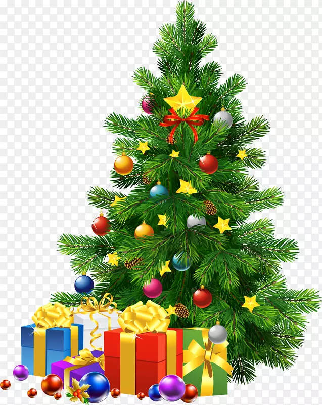 圣诞老人圣诞节圣诞树剪贴画-大透明PNG圣诞树配礼物