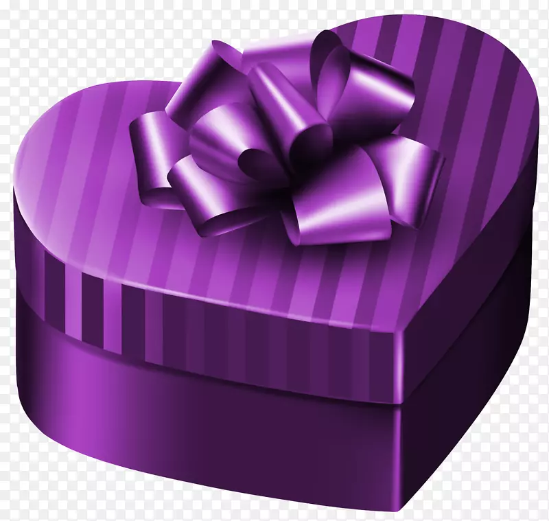 礼品盒紫色剪贴画-紫色豪华礼品盒心PNG剪贴画